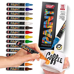 Paint Mark Quick-Dry Paint Pens - Write On Anything! Rock, Wood, Glass, Ceramic & More! Low-Odor, Oil-Based, Medium-Tip Paint Markers (15 Pack)