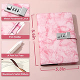 Marble Diary with Lock for Girls and Women, Waterproof Journal with Lock 192 Pages Secret Girls Locked Diary with Pen, Password Locked Journals for Teen Girls, A5 Pink