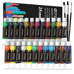GOTIDEAL Acrylic Paint Brush Set, 24 Colors/Tubes(12ml, 0.41 oz) Non Toxic,Rich Pigments for Artist, Hobby Painters, Beginners, Student & Kids, Ideal for Canvas Wood Clay Fabric Ceramic Craft Supplies