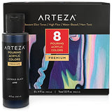 ARTEZA Iridescent Acrylic Paint, Set of 8, Elixir Tones, 4 fl oz Bottles, High-Flow Pouring Paint, Art Supplies for Canvas, Glass, Wood, Ceramics, Tile, and Stone