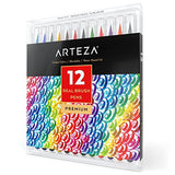 Arteza Real Brush Pens, 12 Paint Markers with Flexible Brush Tips, Professional Watercolor Pens for