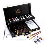 Royal & Langnickel Essentials 28pc Two-Tier Black Series Watercolor Wooden Box Artist Set