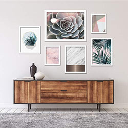 Americanflat 6 Piece White Framed Gallery Wall Art Set - Modern Succulent and Palms