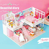 Spilay DIY Miniature Dollhouse Wooden Furniture Kit,Handmade Mini Modern Model Plus with Dust Cover & Music Box ,1:24 Scale Creative Doll House Toys for Children Girl Gift (Beautiful Diary)