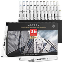 Arteza Art Alcohol Markers, Set of 36 Grayscale Markers, Medium Chisel & Fine Tip, Art Supplies for Drawing & Sketching
