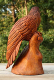G6 COLLECTION 12" Large Solid Wooden Handmade American Eagle Statue Handcrafted Figurine Sculpture Art Hand Carved Rustic Lodge Outdoor Decorative Home Decor Us Accent Decoration Eagle Statue