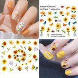 Sunflower Nail Stickers Floral Flower Nail Art Water Decals Transfer Foils for Nails Supply Watermark Small Daisy Flowers Designs Nail Tattoos for Women Nail Supplies Manicure Decorations 12PCS