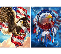 Yomiie 5D DIY Diamond Painting American Flag Full Drill by Number Kits, Eagle Dreamcatcher Paint with Diamonds Art Rhinestone Embroidery Craft for Home Room Decoration (12x16inch, 2 Pack)