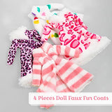 4 Pieces 11.5 Inch Doll Winter Clothes Long Sleeve Soft Faux Fur Coats Flannel Outfit Doll Clothes Doll Accessories Christmas Decorations for 11.5 Inches Dolls (Pink Style)
