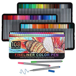 Ubefond Fineliners Fine Point Pens,108 Colors Set Fine Tip Markers With Color Numbers,0.4MM Fine-Liner Tips Journal Pens No Bleed,Fineliner Color Pens For Adult Coloring Books Writing Drawing