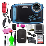 Fujifilm FinePix XP140 Waterproof Digital Camera (Sky Blue) Accessory Bundle with 32GB SD Card + Small Camera Case + Floating Wrist Strap + Deluxe Cleaning Kit + More