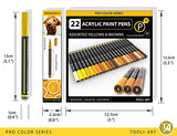 Acrylic Paint Pens 22 Yellow & Brown Tones Assorted Pro Color Series Markers Set 0.7mm Extra Fine Tip for Rock Painting, Glass, Mugs, Wood, Metal, Canvas, Projects, Non Toxic, Waterbased, Quick Drying
