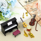 Dollhouse Miniature Musical Instrument Set in 1:12 Scale, Mini Dollhouse Musical Instrument Model Includes Violin Piano Trumpet Saxophone Electric Guitar, Model Accessory for Dollhouse Mini Music Room
