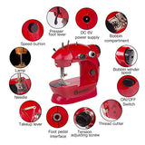 Bruvoalon Mini Sewing Machine with Upgrade Material Adjustable Double Threads and Two Speeds Portable Crafting with Cutter and Foot Pedal for Household, Travel, Kids, Beginners, DIY (Red)