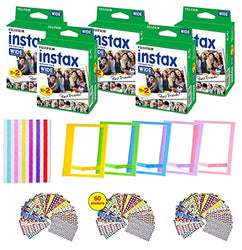 Fujifilm Instax Wide Instant Film (5 Pack, 100 Sheets) 5 Plastic Desk Frames + 60 Sticker Frames + 1 Pack Corner Stickers