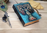 Blank Spell Book of Shadows Journal with Lock Clasp Vintage Handmade Leather Seven stone Diary Embossed Prayer Pagan Witchcraft Wiccan notebook daily 7 x 5 Inches.