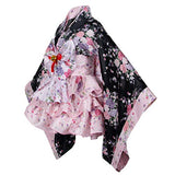 Japanese Anime Lolita Cherry Sakura Flower Printing Kimono Costumes Fancy Dress Maid cat Headband Socks Set(DHF001) Pink 2XL
