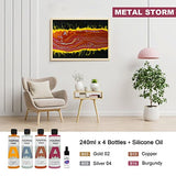 AUREUO Metallic Acrylic Pouring Paint Set 4 Colors (8 Oz./ 240 ml Bottles) High Flow Pre-Mixed Gold, Silver, Copper & Burgundy Acrylic Paints with Silicone Oil for Cell Effects
