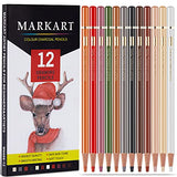 Professional Charcoal Pencils Drawing Set - MARKART 12 Colors Colour Charcoal Pencils, Skin Tone Colored Pencils, Artist's Soft Pastel Pencils For Sketching, Shading, Layering & Blending