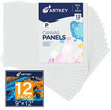 Canvas Panels 9x12 Inch 12-Pack, 10 oz Double Primed Acid-Free 100% Cotton Blank Canvases for Painting, Rectangular Flat Canvas Board for Oil Acrylics Watercolor & Tempera Paints