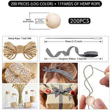 200Pcs Natural Wooden Beads 0.63'' Round Wood Beads with Hemp Rope,Gingham Ribbon,Beaded Needle for Free，Craft Wood Beads for DIY Beads Decoration