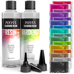 Epoxy Resin Crystal Clear Casting Resin for Epoxy and Resin Art | Pixiss Brand Easy Mix 1:1 (17-Ounce) | 15 Mica Resin Tinting Powder Pigments for Tumblers, Jewelry Resin, Molds, Crafting Resin Kit
