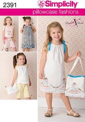 Simplicity Pillowcase Fashion Bag and Clothing Sewing Patterns for Girls, Sizes 3-8
