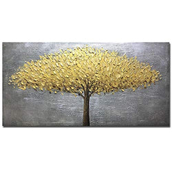 Yotree Paintings, 24x48 Inch Paintings Oil Hand Painting Golden-gray Tree Painting 3D Hand-Painted On Canvas Abstract Artwork Art Wood Inside Framed Hanging Wall Decoration Abstract Painting