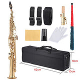 Taruor Brass Straight Soprano Sax Saxophone, Bb B Flat Woodwind Instrument Natural Shell Key Carve Pattern with Carrying Case Gloves Cleaning Cloth Straps Cleaning Rod