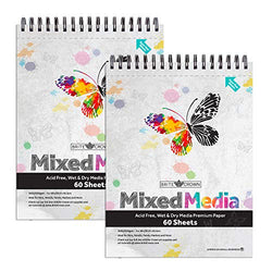 Brite Crown Mixed Media Sketch Pad 2-Pack – 9 x 12 Sketch Book 120 Sheets (60 Sheets Per Pad) Sketchbook Art Paper for Pencils, Markers, Paints, Charcoal 120lb (200gsm) Acid Free Drawing Paper
