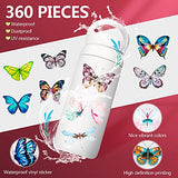 360 Pieces Vintage Butterfly Stickers PET Transparent Stickers Set for Water Bottles Scrapbook Crafts Butterfly Resin Stickers Waterproof Transparent Decorative Decals for DIY Album Journal Planner