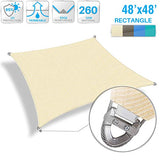 Patio Paradise Large Sun Shade Sail 48' x 48' Rectangle Heavy Duty Strengthen Durable Outdoor Canopy UV Block Fabric A-Ring Design Metal Spring Reinforcement 7 Year Warranty -Beige