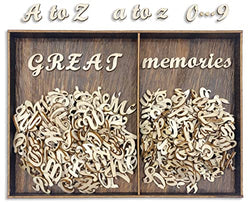 552 Pieces 3/4 Inch Tall Unfinished Wooden Letters Uppercase & Lowercase and Unpainted Wooden Numbers Blank Wood Scrabble Tiles Letters with Brown Storage for Scrapbooking Crafts Homemade Project