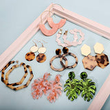 25 Pairs Mottled Hoop Acrylic Earrings Set for Women Girls Summer Fashion Resin Statement Drop Dangle Earrings Geometric Boho Fun Costume Jewelry with Leopard Bracelets