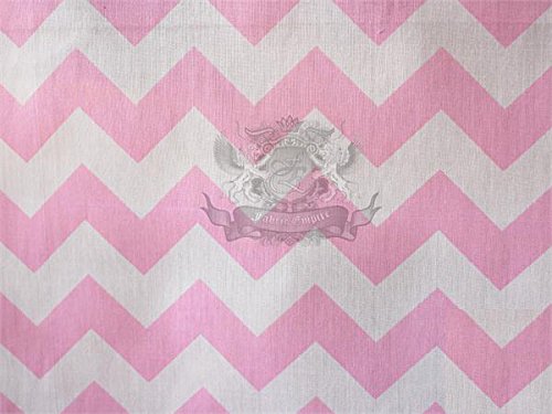 Polycotton Fabric Printed Large Chevron BABY PINK WHITE / 60" Wide / Sold by the Yard