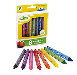 Sesame Street 8 Count Washable Triangular Crayons for Toddlers and Kids, Will Not Roll, Assorted Colors, Great for Classrooms