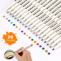 Metallic Markers, Morfone Set of 20 Colors Paint Marker Pens for Black Paper, Scrapbook, Card Making, Rock Painting, Glass, Ceramic, Wood, Metal, Plastic (Fine tip)