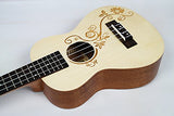 HOT SEAL 23 in Creative Cute Engraving Ukulele Handmade Carving Dapper Beginners Concert Uke with Free Case (23 in, Spruce Carved Flowers)