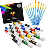 Acrylic Paint Set 24 Colors- Bonus 10 Acrylic Paint Brushes Included - Acrylic Paints for Artists -