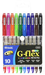 BAZIC 10 Color G-Flex Dazzle Oil-Gel Ink Pen with Cushion Grip (17070)