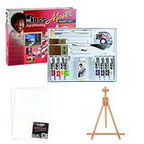 Bob Ross Master Artist Oil Paint Set Bundle with Wood Tabletop Travel Art Easel and Canvas Panels (3pk) - 12x16 (3 Items)