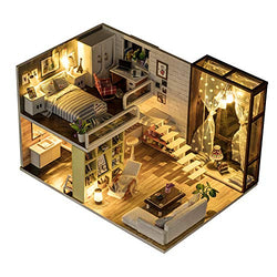Miniature Joy DIY Miniature Dollhouse Kit with Remote Control - Tiny House Building Kit - with Tools Dust Cover Music Box - Build Miniature Dollhouse Furniture and Mini House - Craft Kits for Adults