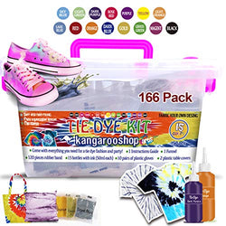 TIE DYE Toner 15 Colors, One-Step Tie Dye Kit for Kids and Adults, Tie dye for Fabrics, Tie Dye Party Kit 166 Pieces All Inclusive: Gloves, Rubber Bands, Covers, Aprons, Funnel, Guide and Carry Case