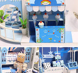 LFHT Wooden Miniature DIY House Kit with LED Light, 3D Assembly Dollhouse Kit Toy Blue House Christmas, Birthday Gift