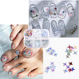 Holographic Nail Art Sequins Glitter Nail Art Supplies 3D Laser Silver Nail Sequins Star Round Powder Dust Nail Decals Design Shinning Star Nail Stickers for Women Acrylic Nails Decorations (6 Grids)