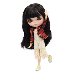 ASDAD BJD Blyth 1/6 Nude Doll Natural Skin Black Hair with Bangs/Fringe Joint Body DIY Neo Toy Gift,A