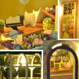 ZQWE DIY 2 Layer Glass Flower Room Green House Handmade Dollhouse Kit Wooden Miniature Doll House Garden House Shop Model with LED Lights Christmas Creative Gift