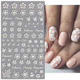 JMEOWIO 10 Sheets White Flower Star Nail Art Stickers Decals Self-Adhesive Pegatinas Uñas Spring Floral Nail Supplies Nail Art Design Decoration Accessories