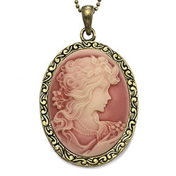 Dark Peach Pink Cameo Pendant Necklace Charm Women Fashion Jewelry