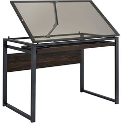 Coaster Home Furnishings Pantano Glass Top Dark Gunmetal and Chestnut Drafting Desk
